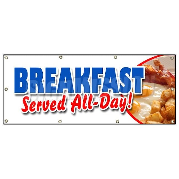 BREAKFAST SERVED ALL DAY BANNER SIGN bacon eggs pancakes waffles grits